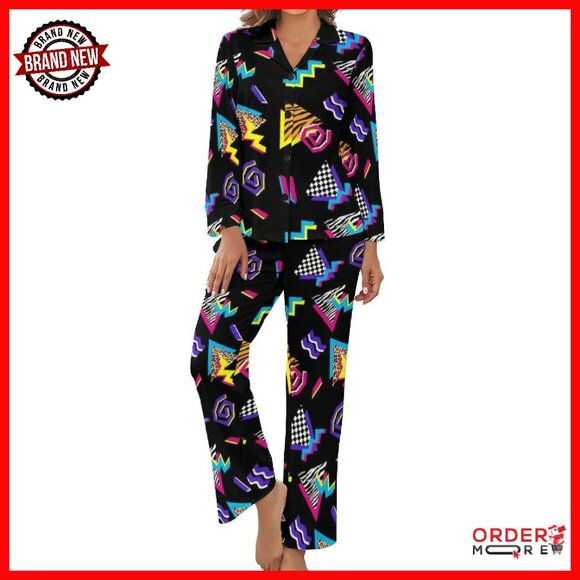 Soft Long Sleeve Pajama Set with Pockets Button-Up Sleepwear Lounge PJs
